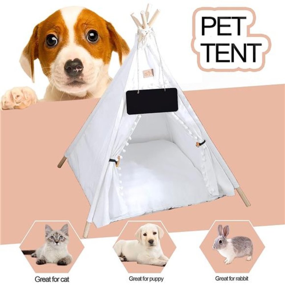 Pet Teepee, Portable Pet Tents for Small Dogs or Cats, Puppy Sweet Bed Washable - Picture 2 of 7